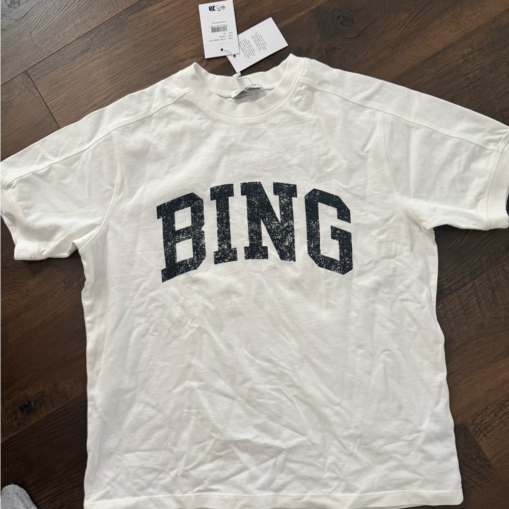 Anine Bing White Tee with Black Logo